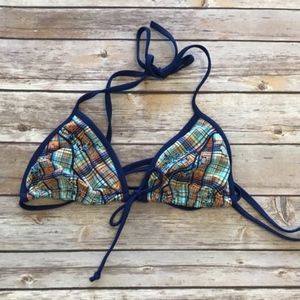 Girl Star Blue and Orange Floral Plaid Bikini
